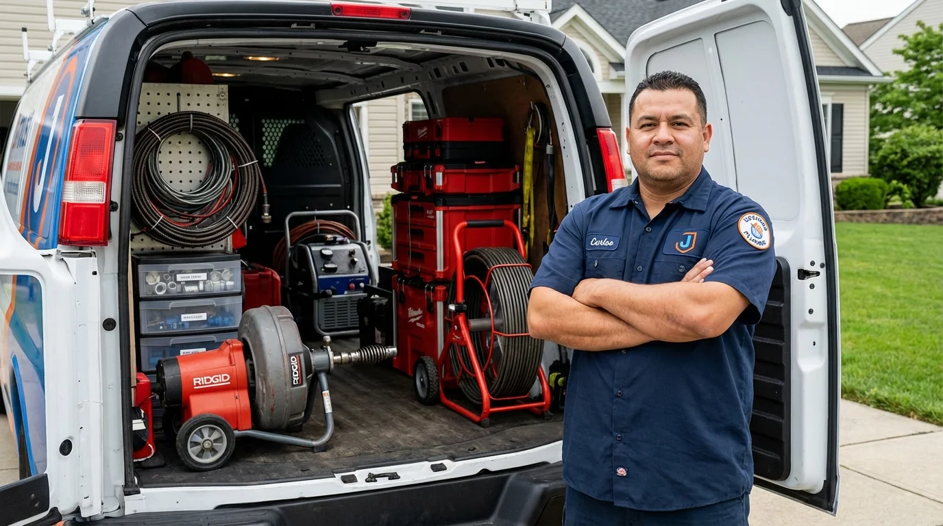 Professional drain cleaning equipment and Johns Plumbing LLC plumber in Bristol