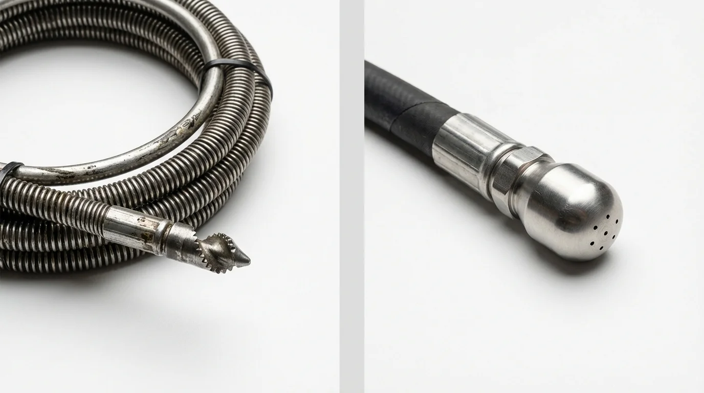 Drain snake cable and hydro jetting nozzle used for drain cleaning in Bristol, FL