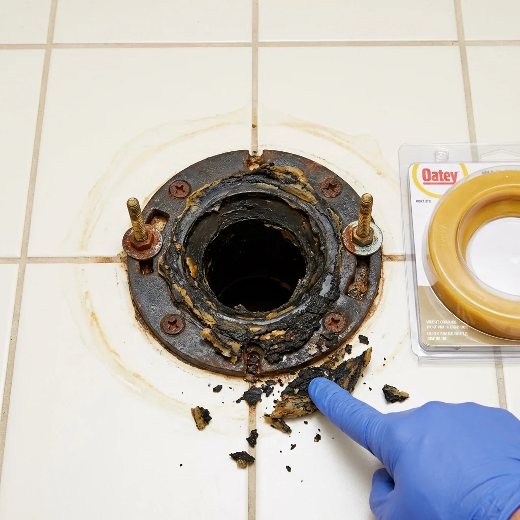 Failed wax ring showing water seepage at the base of a toilet in a Bristol, FL home